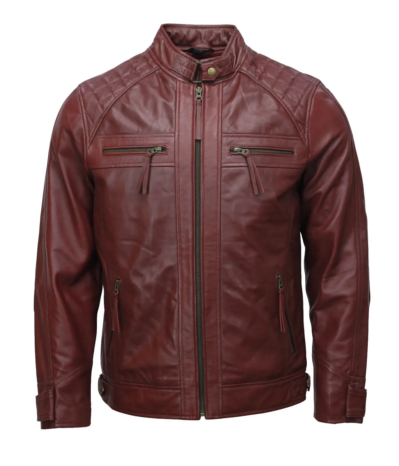 Men’s Maroon Moto Biker Leather Jacket