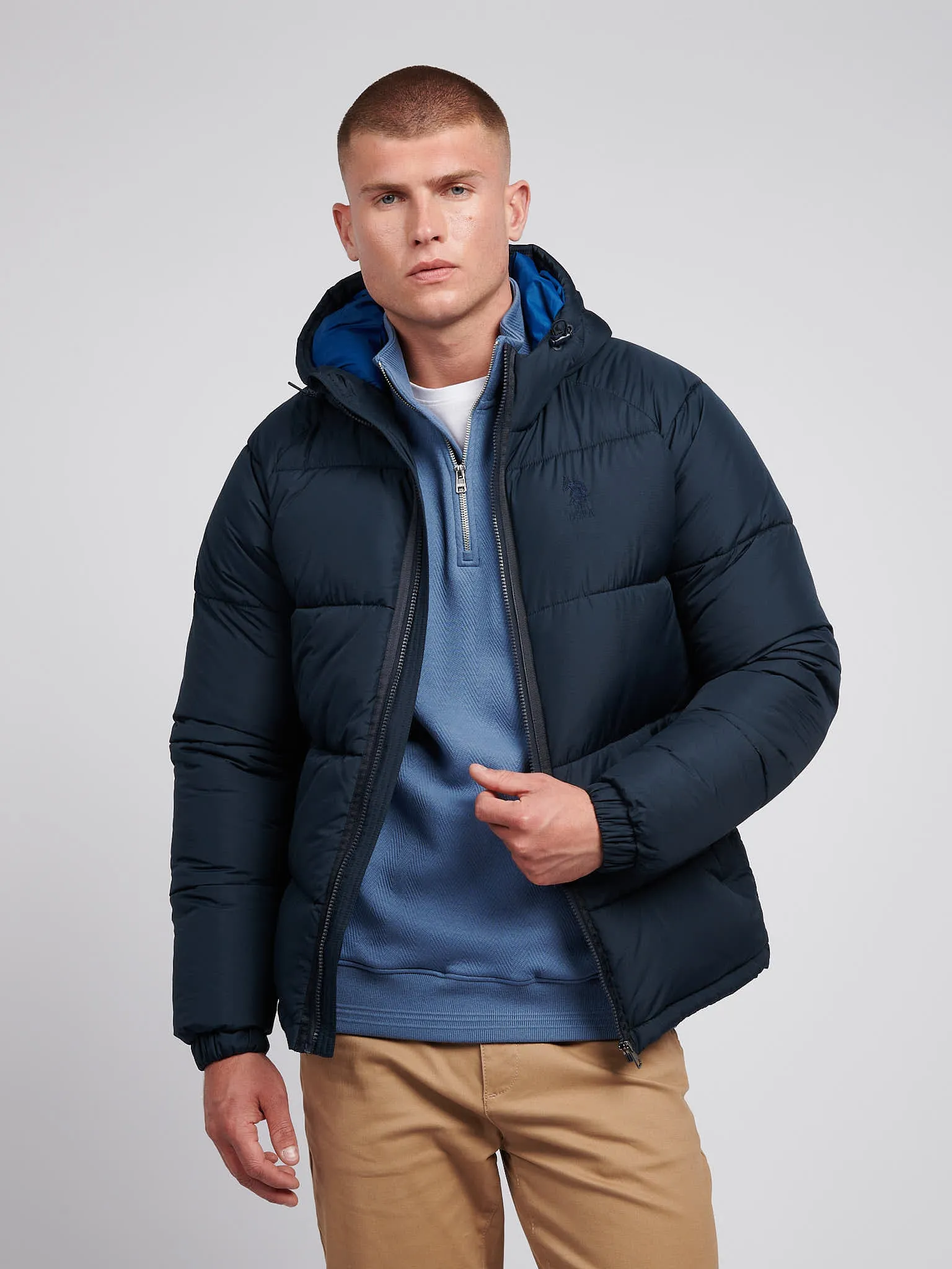 Mens Ripstop Hooded Puffer Jacket in Dark Sapphire Navy