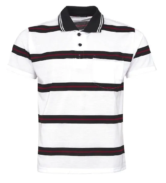 MENS STRIPED T- SHIRT  SHORT SLEEVE , SINGLE POCKET WITH CONTRAST COLLAR