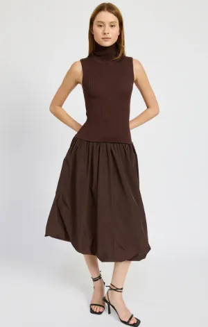 Mockneck Sweater Top Taffeta Skirt Twofer