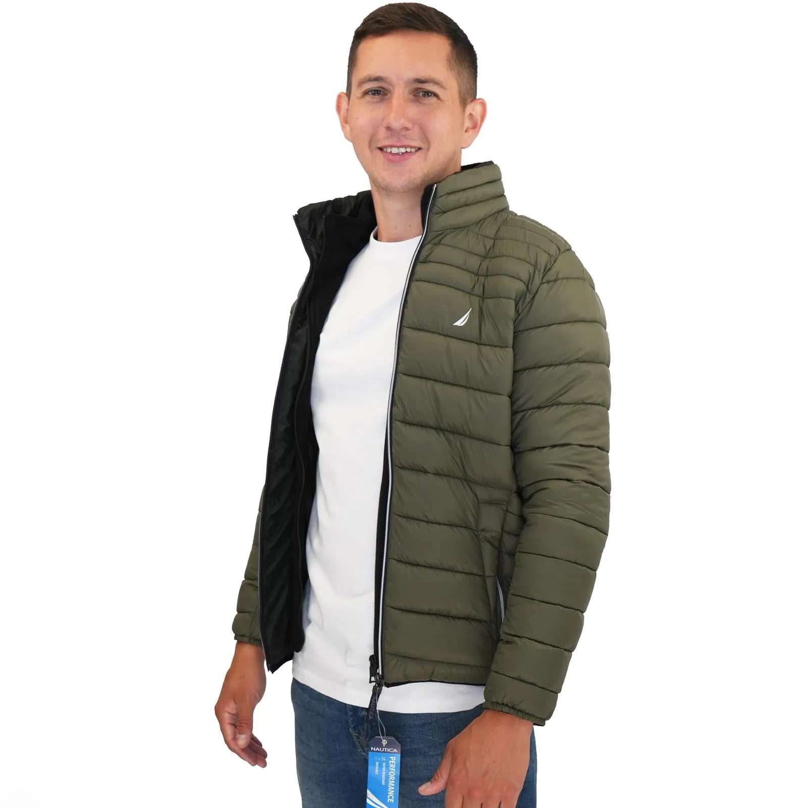 Nautica Performance Double Zip Puffer Jacket Green