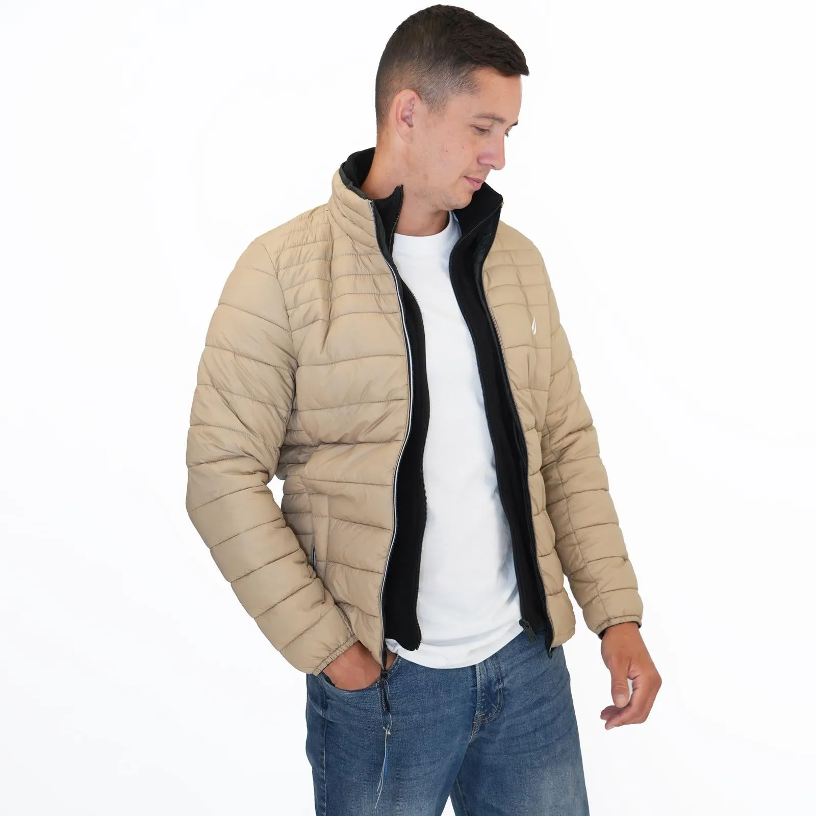 Nautica Performance Double Zip Puffer Jacket Tan