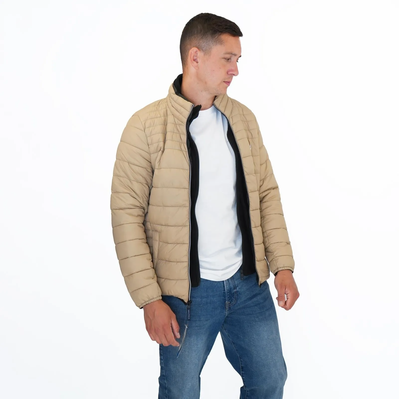 Nautica Performance Double Zip Puffer Jacket Tan