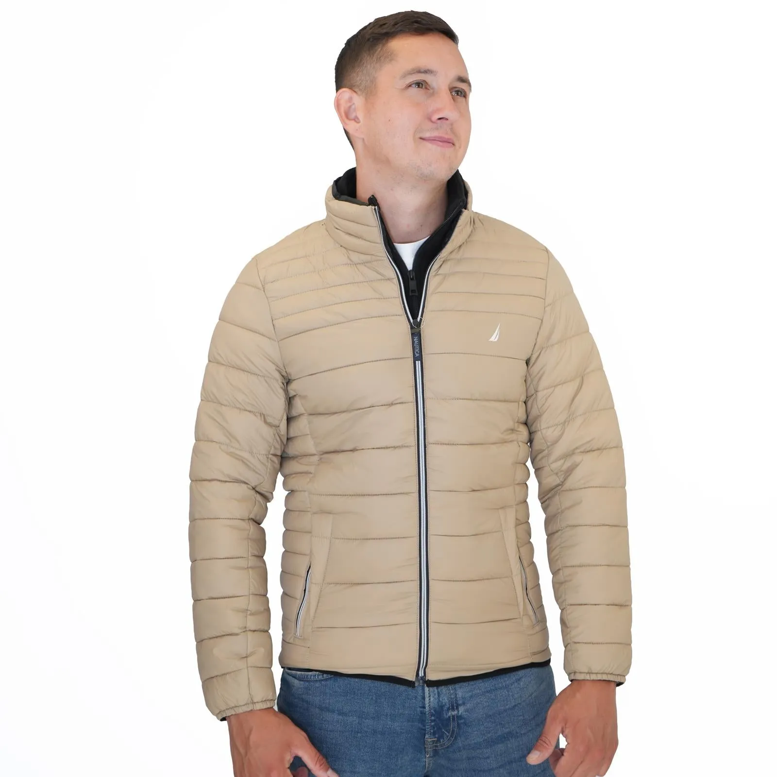 Nautica Performance Double Zip Puffer Jacket Tan