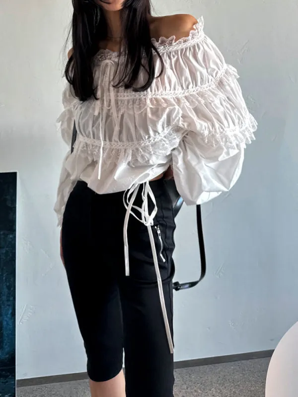 One-shoulder Lace-up Shirt Blouses