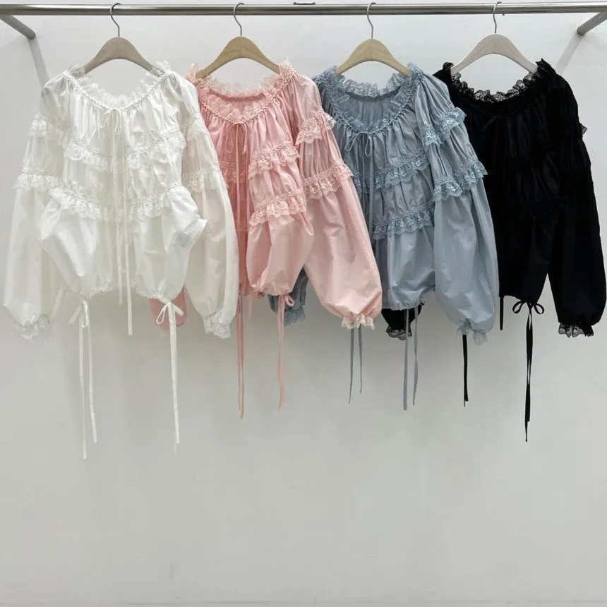 One-shoulder Lace-up Shirt Blouses