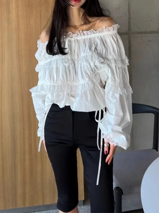 One-shoulder Lace-up Shirt Blouses