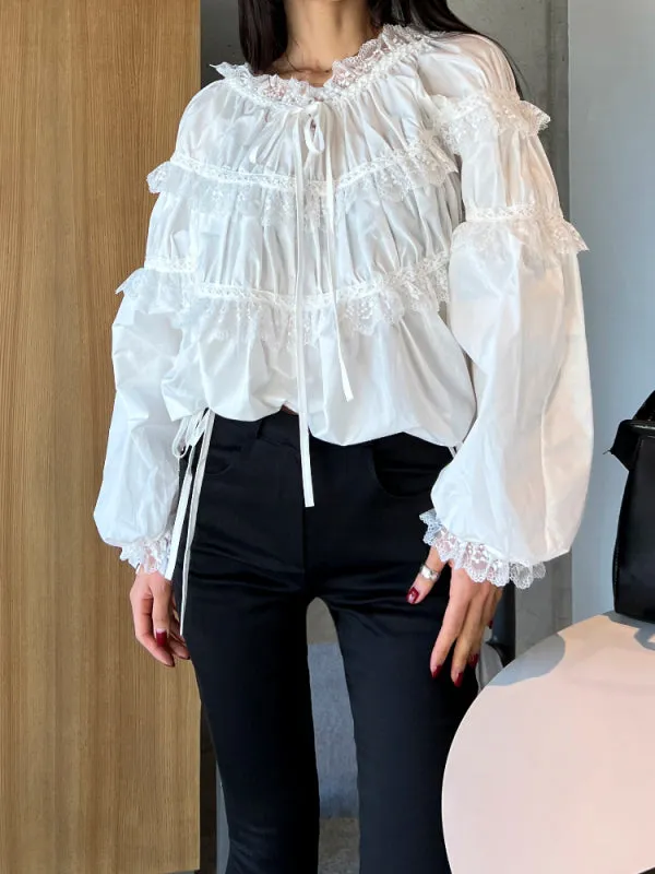 One-shoulder Lace-up Shirt Blouses