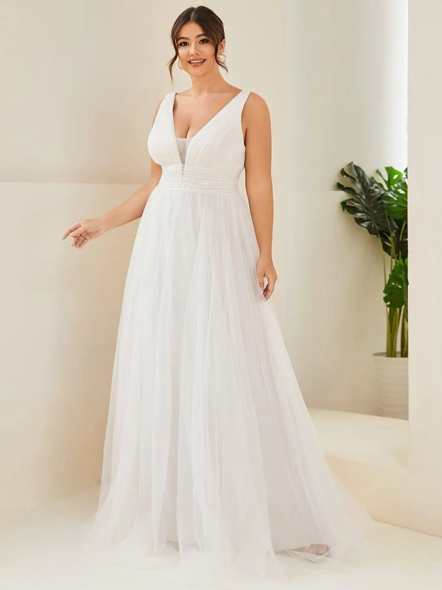 Plus Size Empire Waist Sleeveless Lace Sheer A-Line Wedding Dress