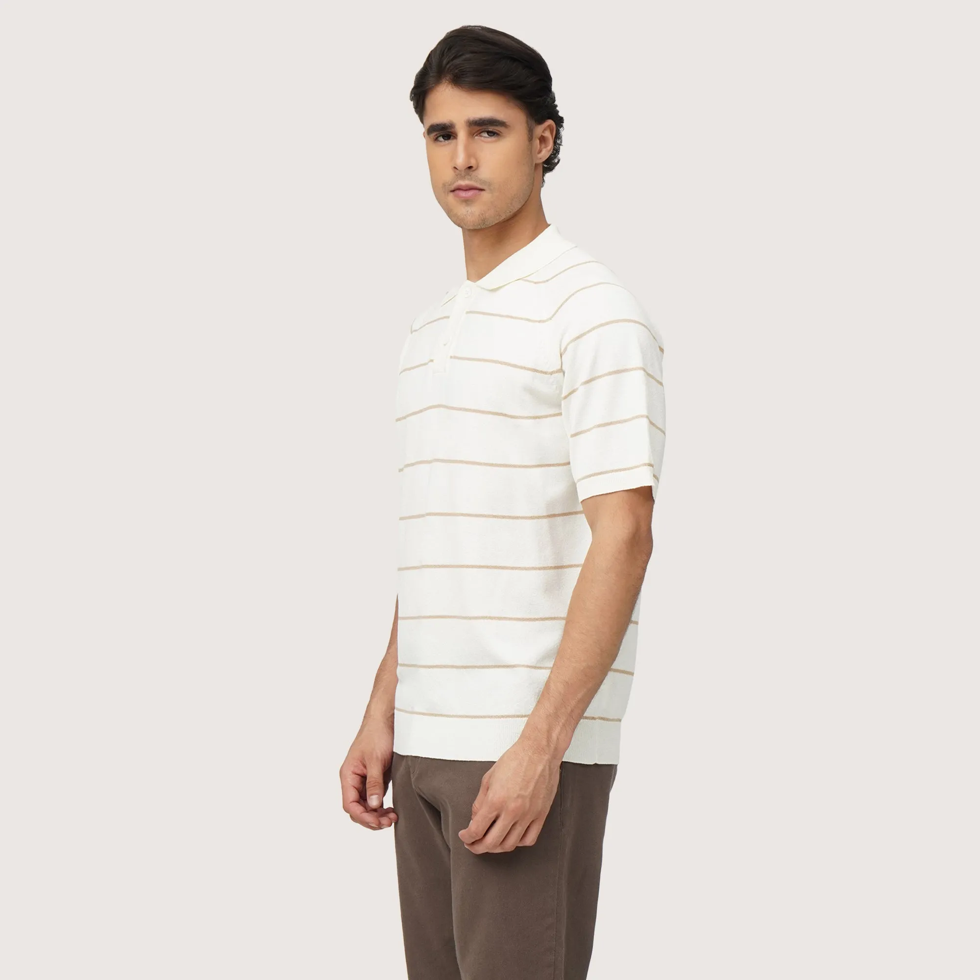 Regular Fit Raglan Polo Shirt In Striped Knit Fabric