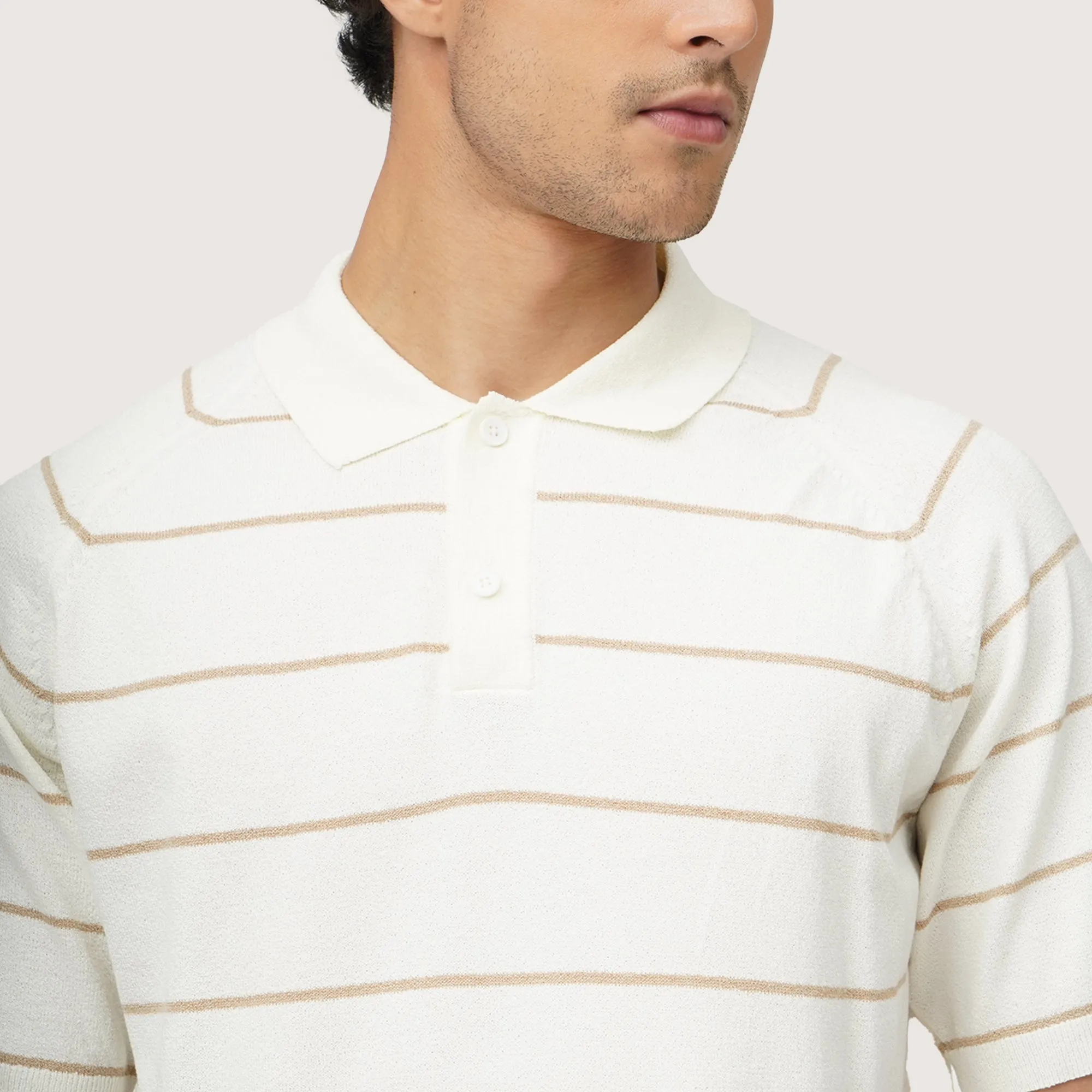 Regular Fit Raglan Polo Shirt In Striped Knit Fabric