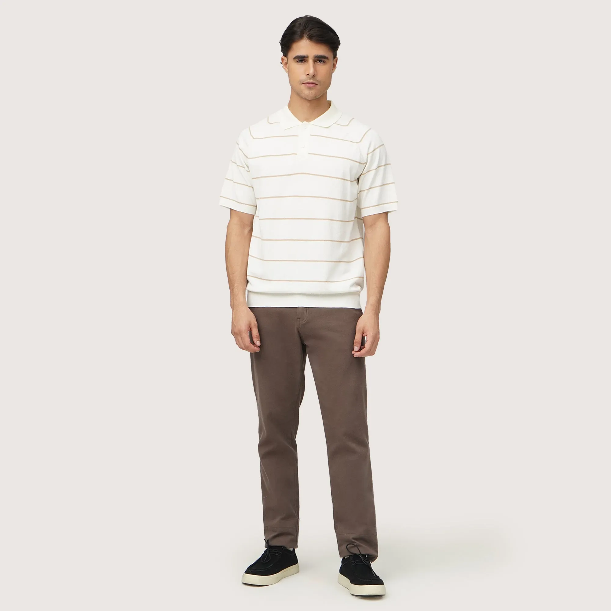 Regular Fit Raglan Polo Shirt In Striped Knit Fabric