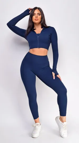 Rhythm Navy Blue Jacket Legging Bra 3 Piece Active Set