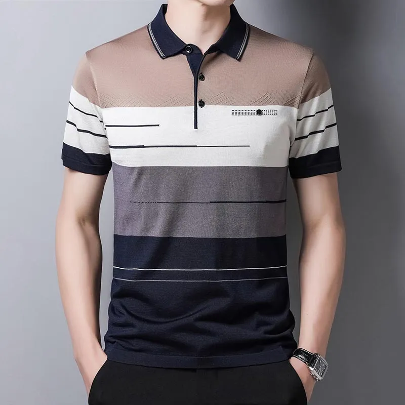 Short Sleeve Polo Tee Shirt | Men Casual Summer Striped Men's Clothing Polos Shirts Mens Fashion Slim Fit Poloshirt