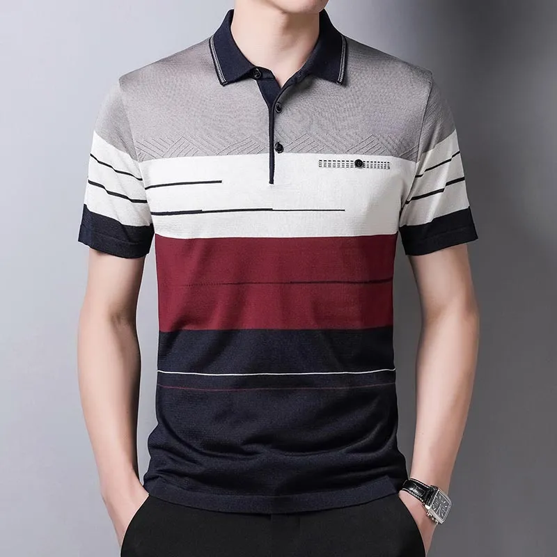 Short Sleeve Polo Tee Shirt | Men Casual Summer Striped Men's Clothing Polos Shirts Mens Fashion Slim Fit Poloshirt