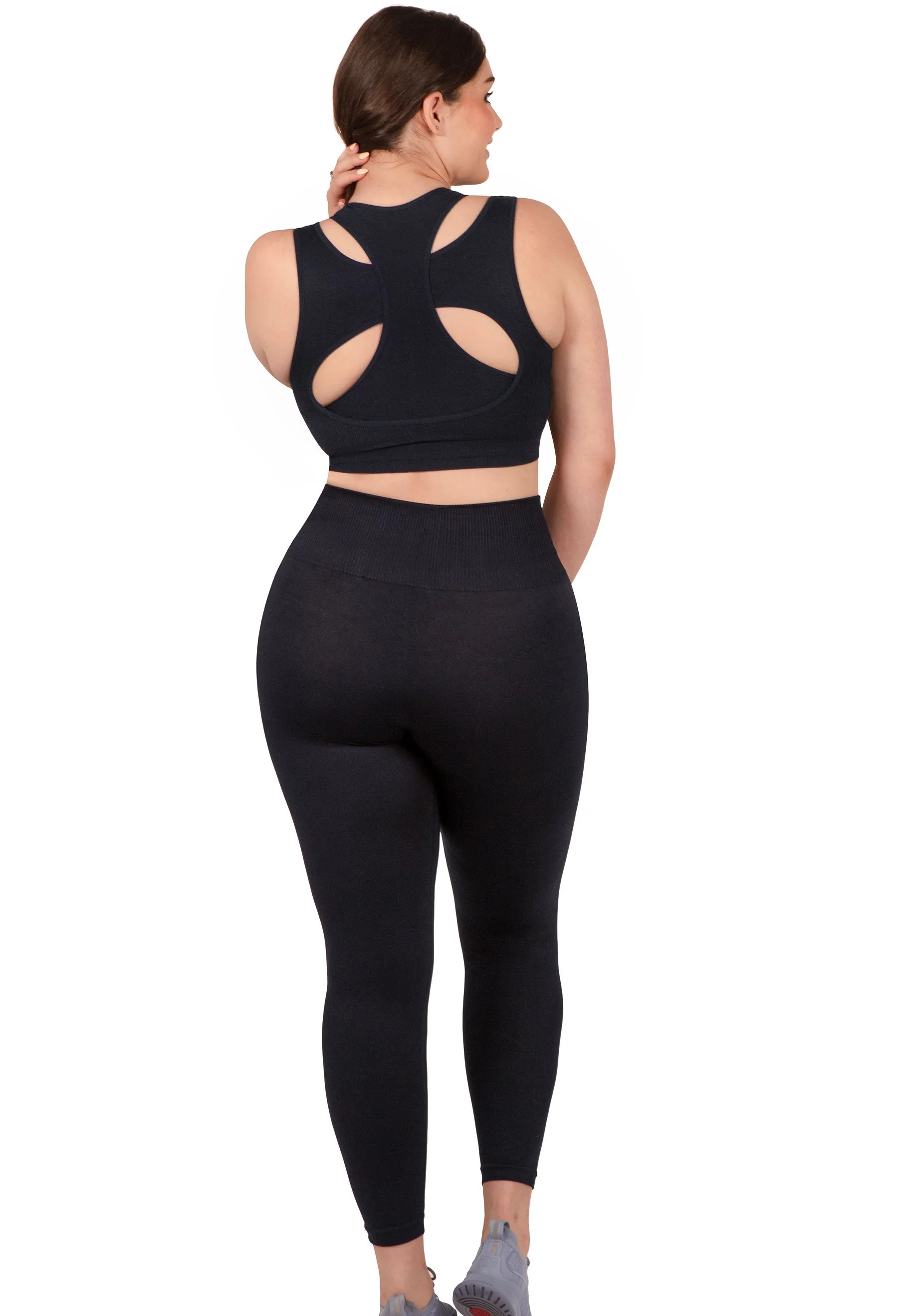 Sports Set - Triple-layer Support Racer Bra & Seamless High Waist Full Length Leggings