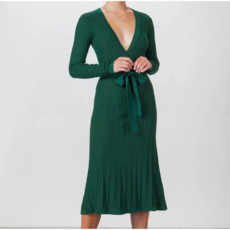 Stole the Show Shimmer Ribbed Midi Dress