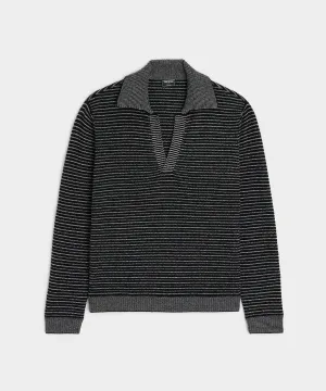 Striped Montauk Sweater Polo in Black