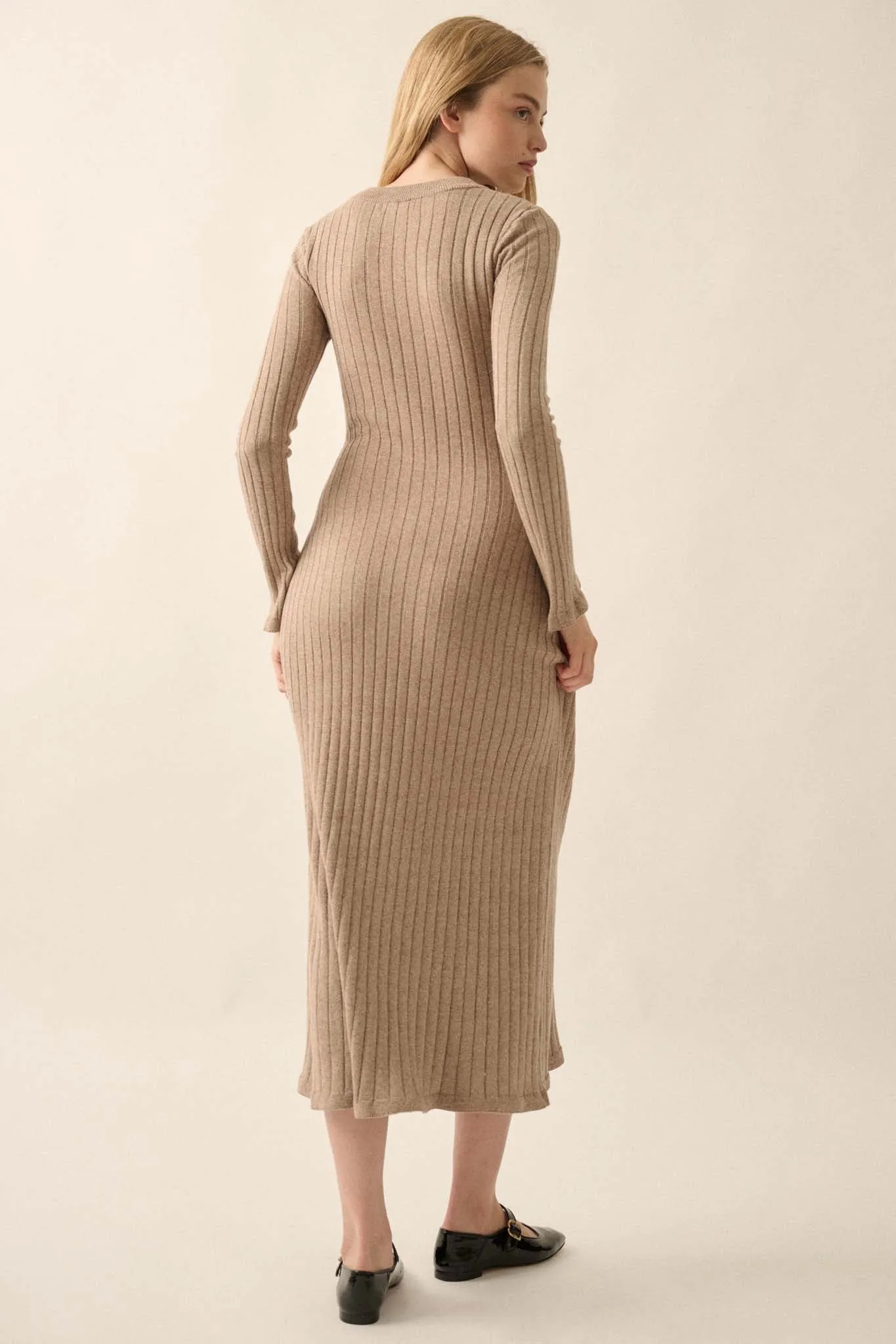 Subtle Ways Ribbed Knit Midi Sweater Dress