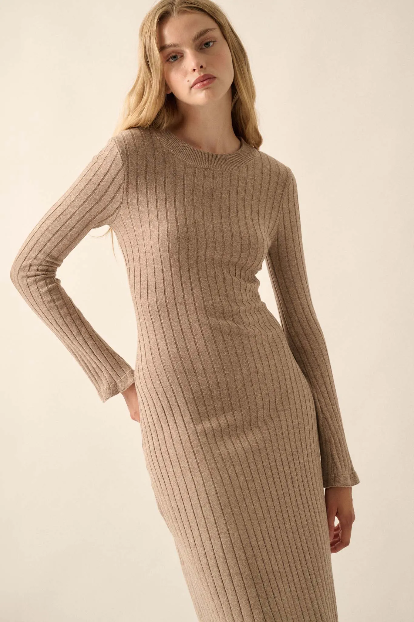 Subtle Ways Ribbed Knit Midi Sweater Dress