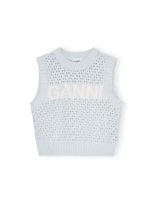 Textured Cotton Pointelle Vest / Illusion Blue