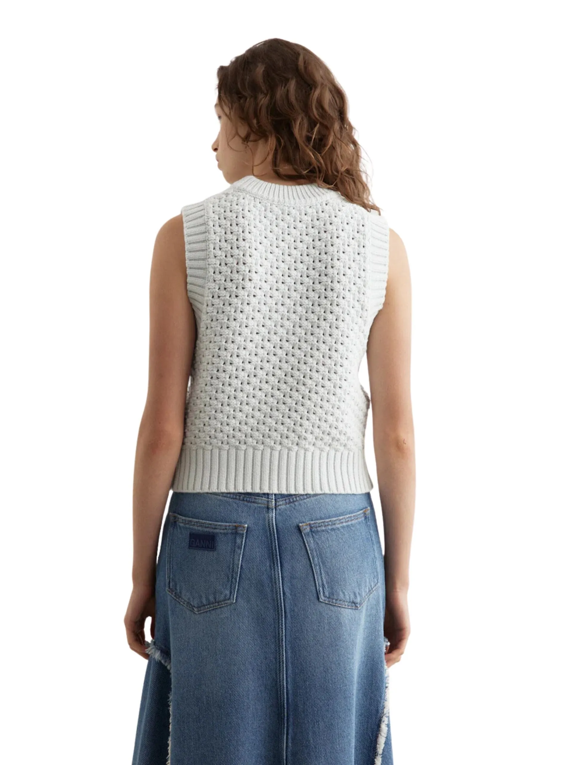 Textured Cotton Pointelle Vest / Illusion Blue