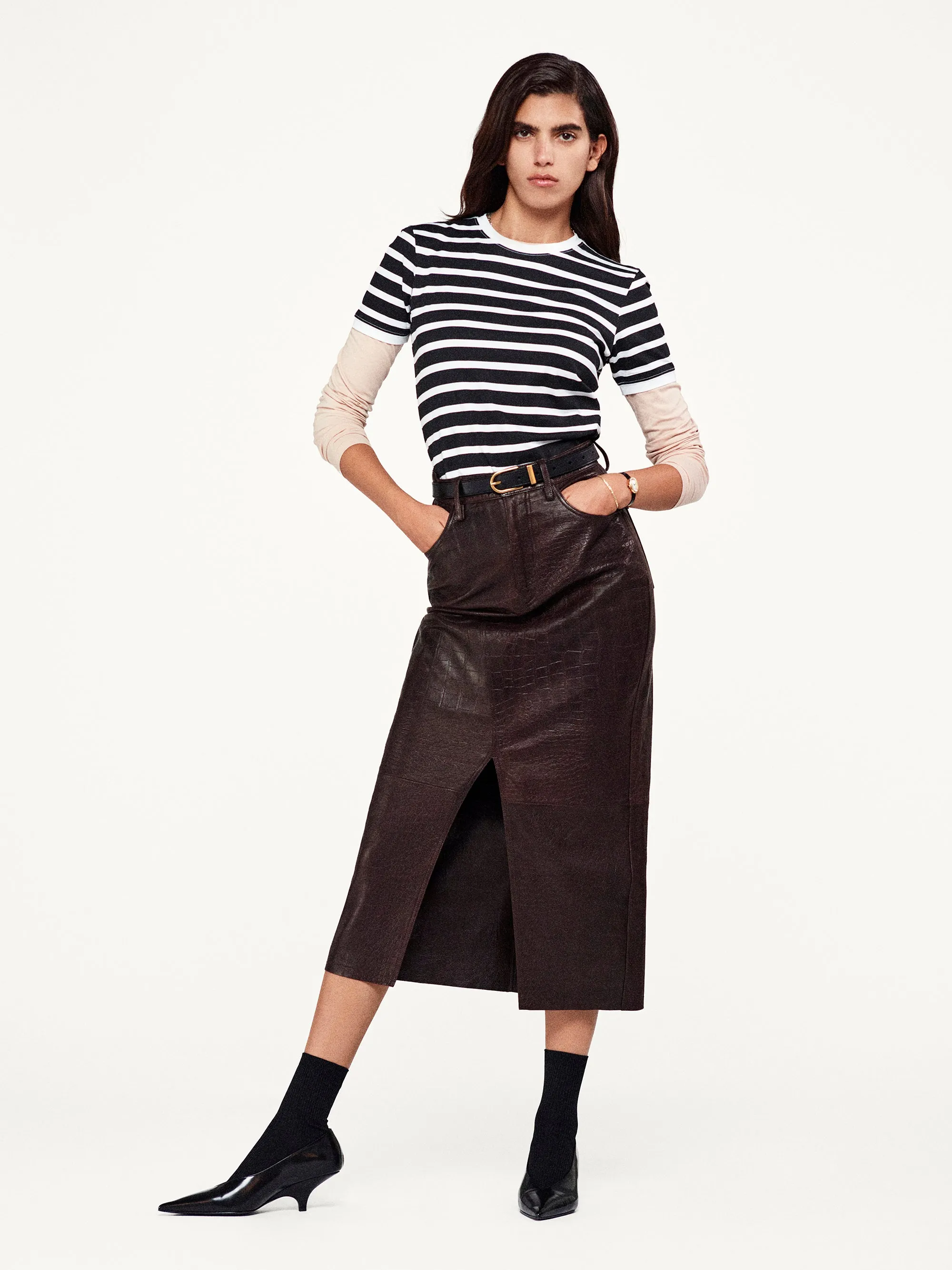 The Midaxi Leather Skirt -- Espresso Croc