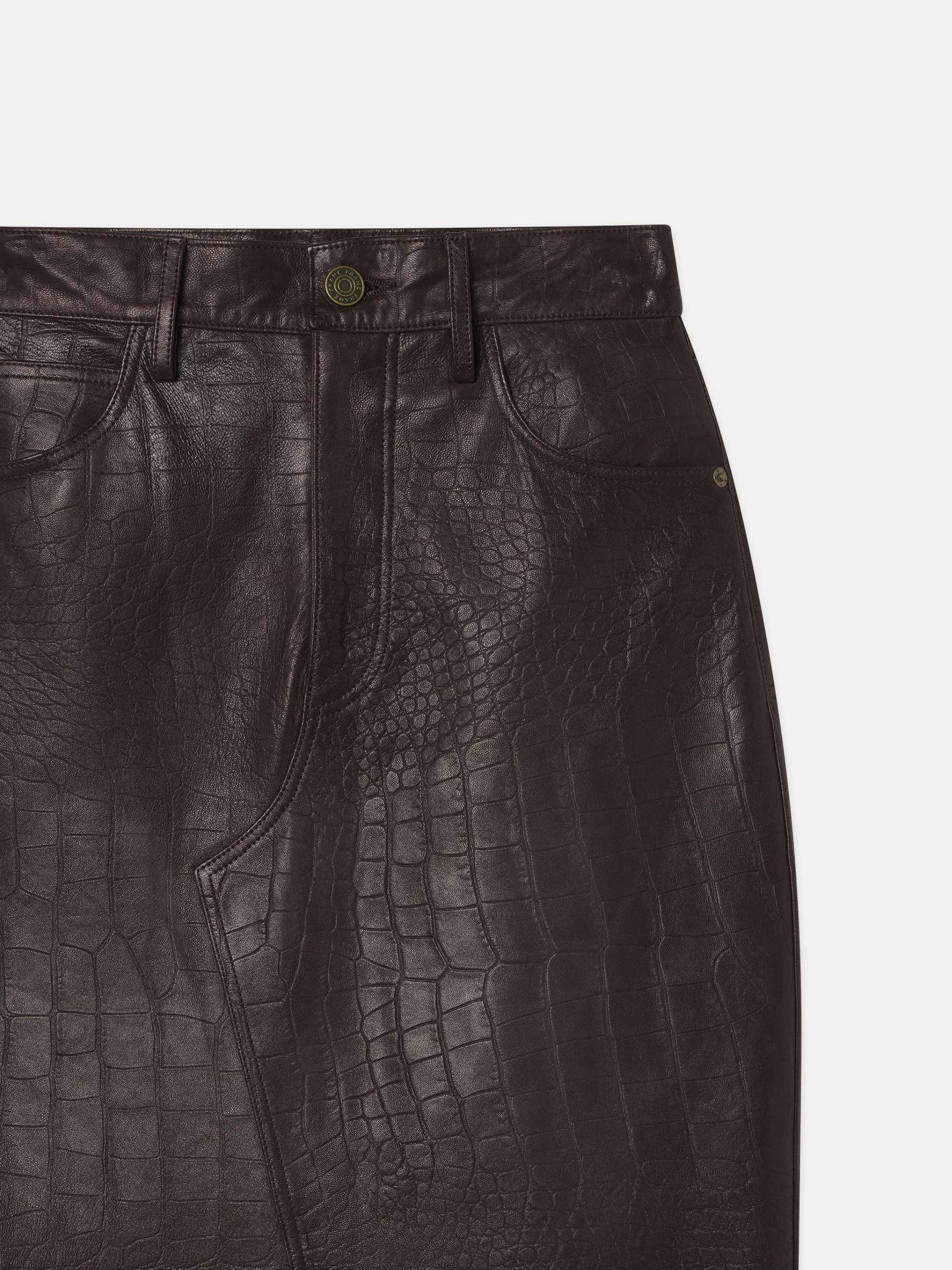 The Midaxi Leather Skirt -- Espresso Croc