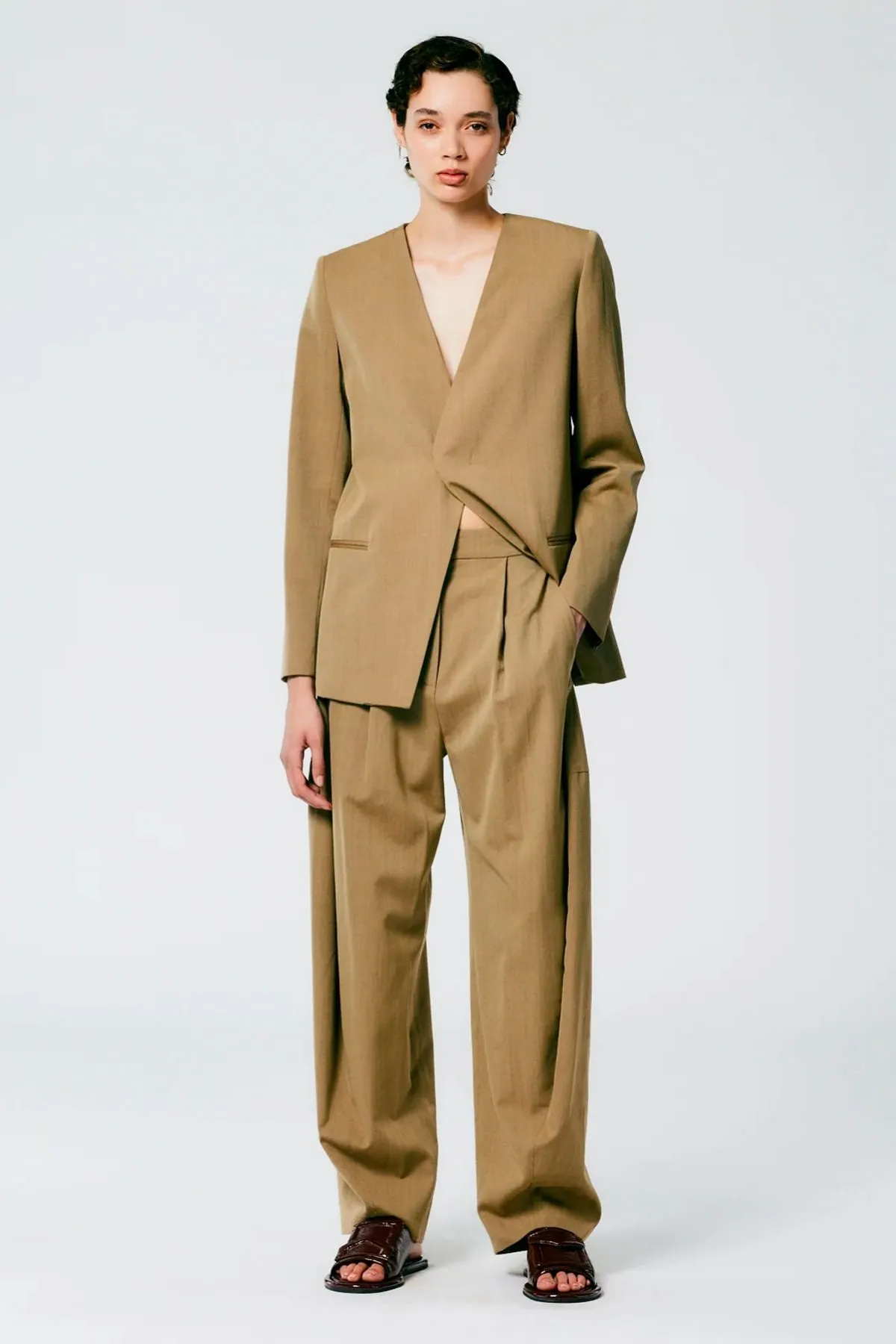 Tibi Wool Tricotine Simon Trouser - Dark Tan