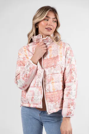 Vail Valley Pink Multi Patch Floral Quilted Zip Up Jacket FINAL SALE