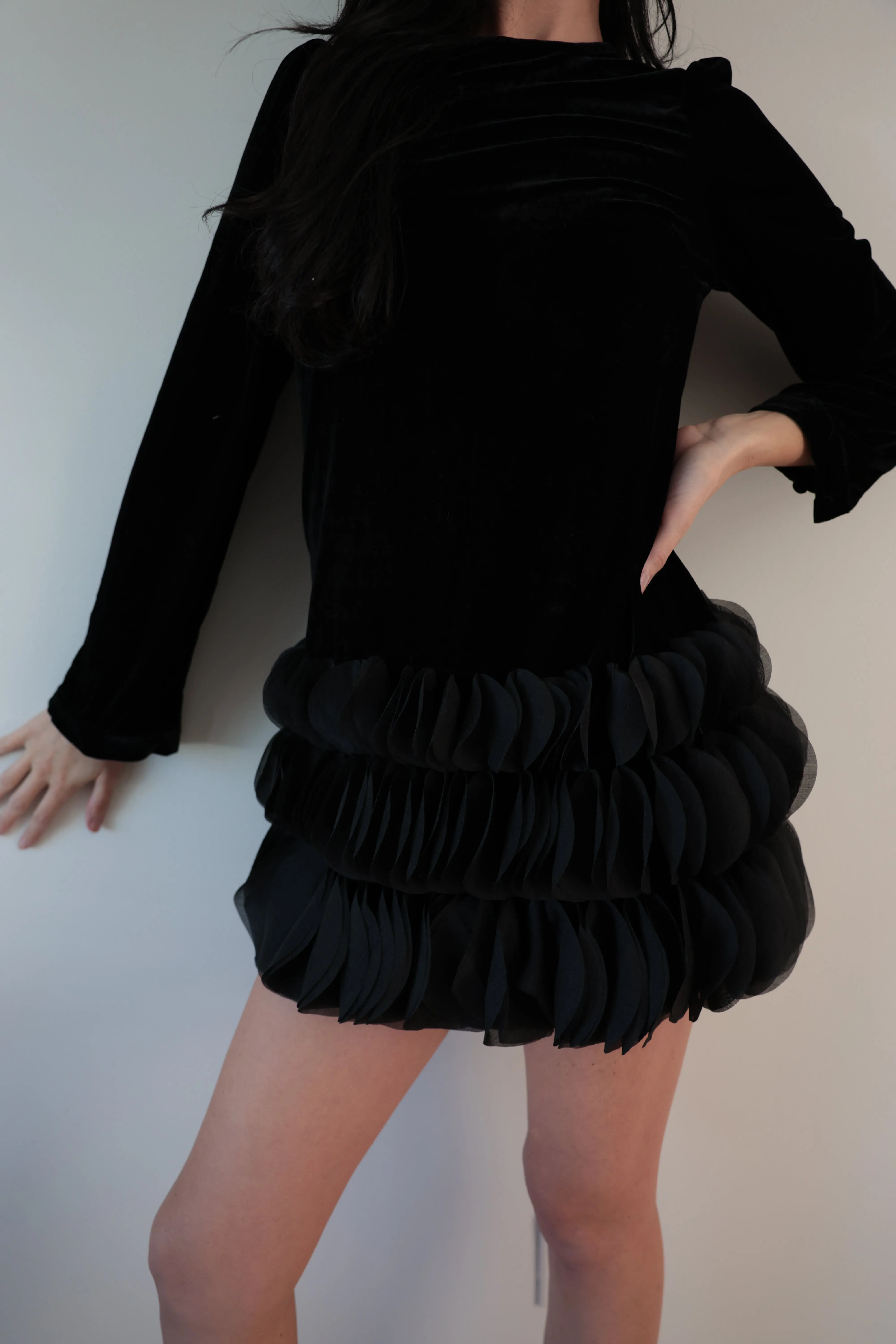 Velvet Ruffle Mini Dress