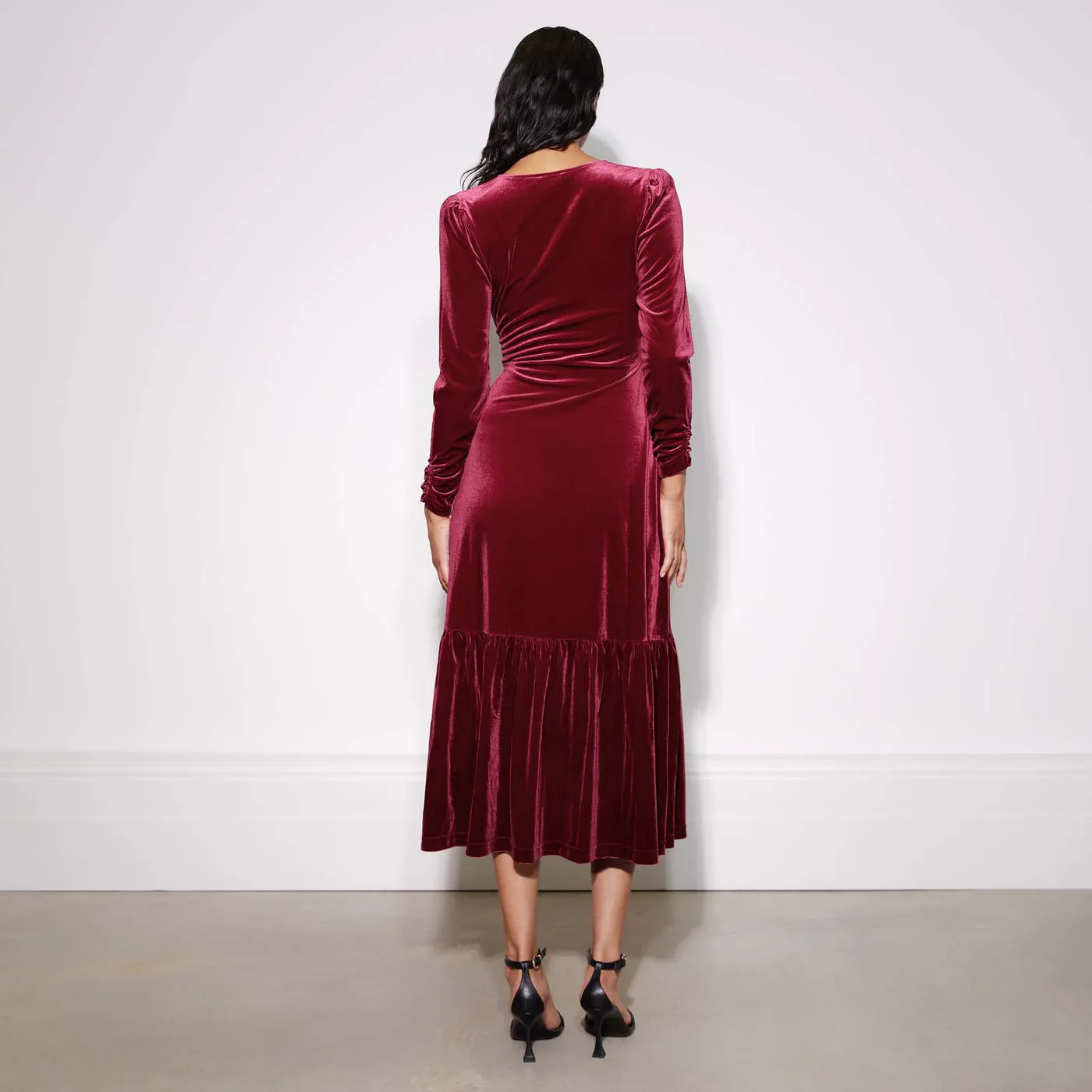 Velvet V Neck Midi Dress by Albaray