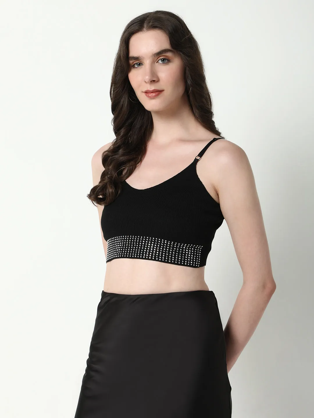 Women Black Solid Bralette Crop Top