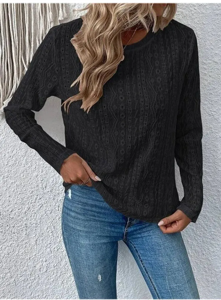 Women Eyelet Detail Blouse with Long Sleeves