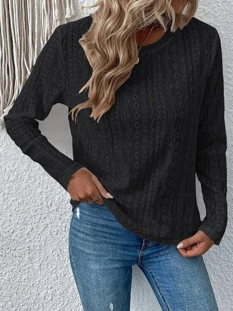 Women Eyelet Detail Blouse with Long Sleeves