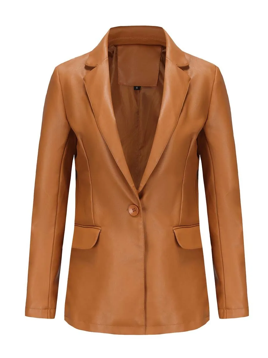 Women's Single Button Leather Blazer