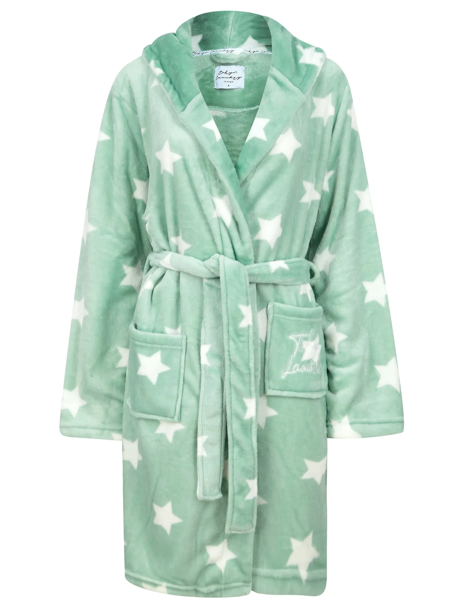 Women's Stars 3 Soft Fleece Tie Robe Dressing Gown with Hooded Ears in Eggshell Blue - Tokyo Laundry