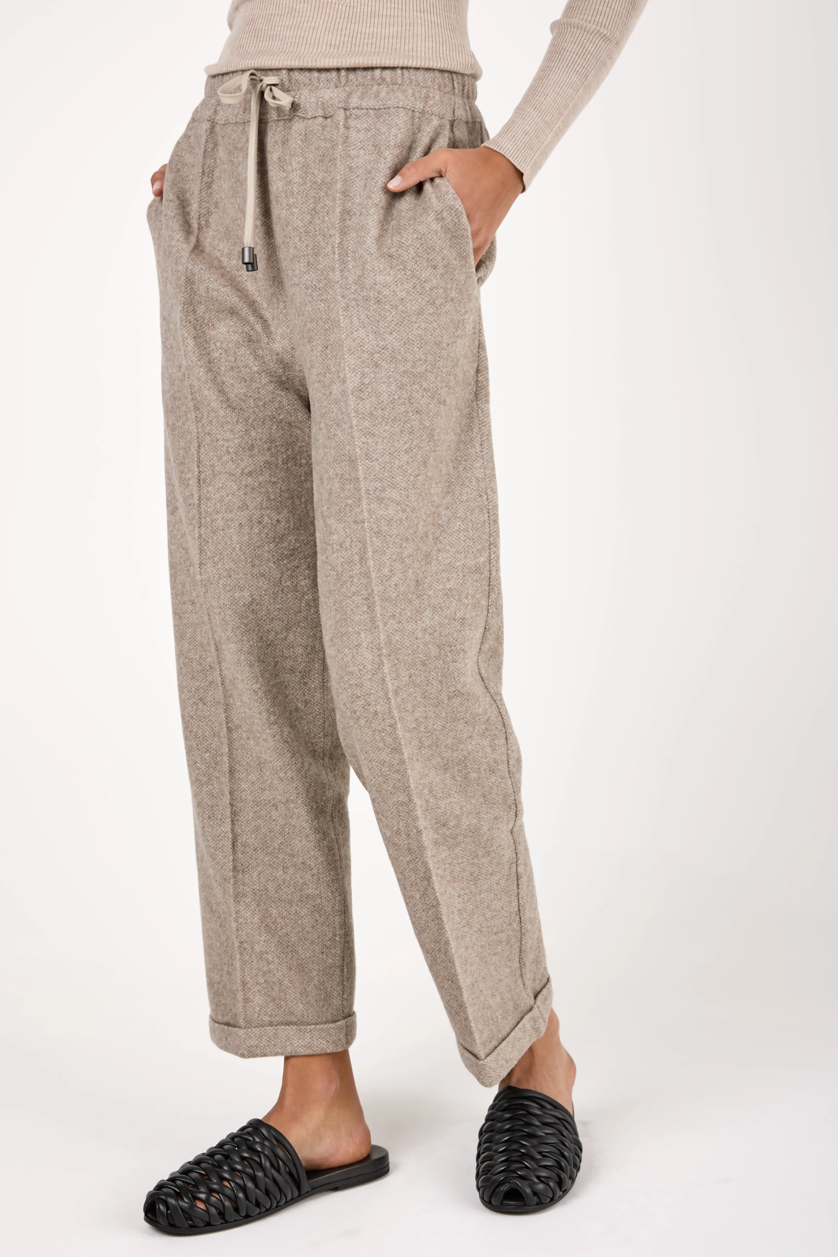 Wool and Cashmere Woven Pant in Tortora Melange