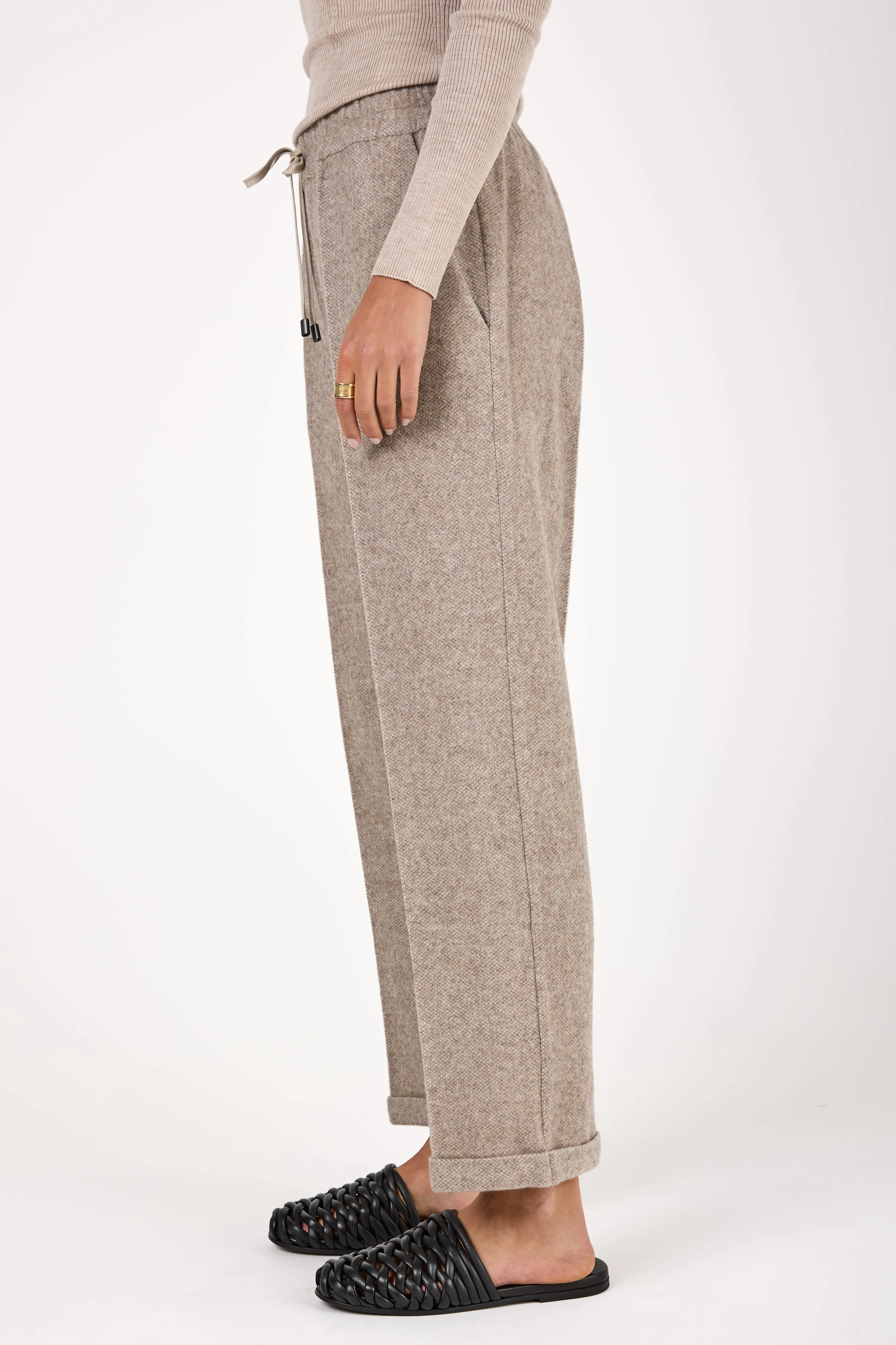 Wool and Cashmere Woven Pant in Tortora Melange