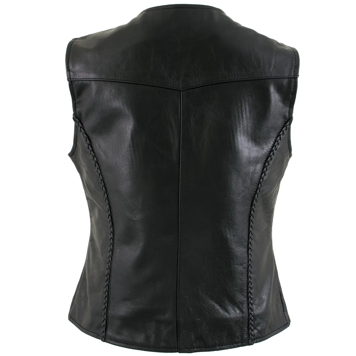 Xelement Women's Road Queen Black Leather Braided Vest B206